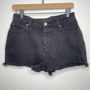 House of Harlow 1960 Black Button Fly Denim Cut Off Shorts Size 28